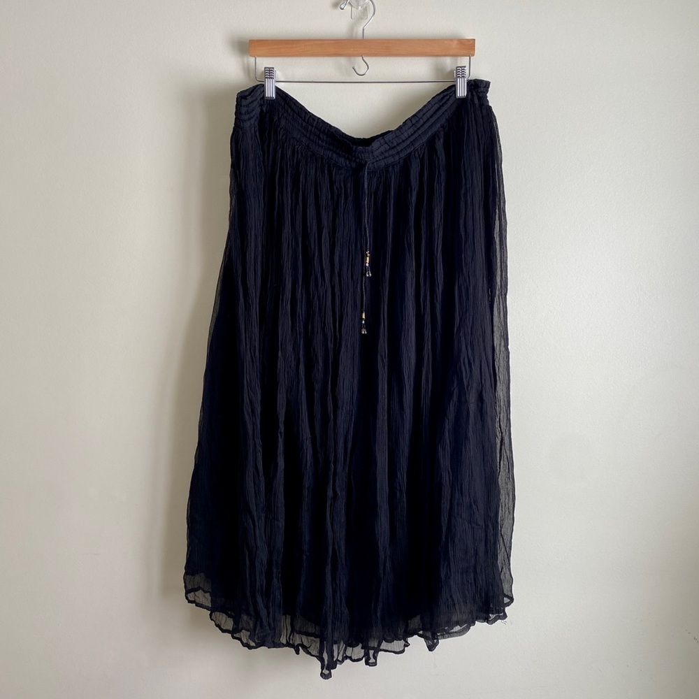 Vintage LeMieux Crinkled Semi Sheer Maxi Skirt Black Size 20
